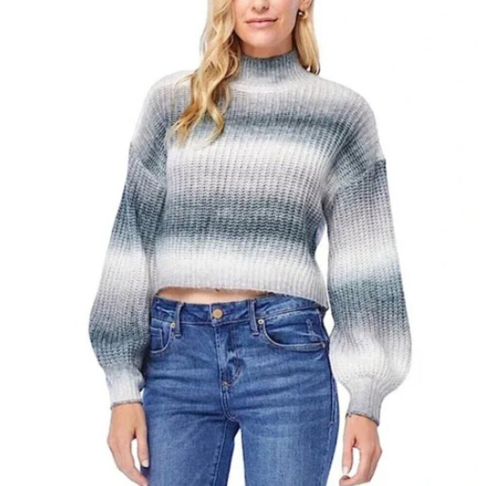 Vigoss Size Large Sweater Gradient Gray Soft Monochrome Cropped Cozy Cabin